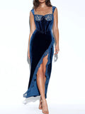 Prettyswomen Lace-Paneled Velvet Maxi Dress