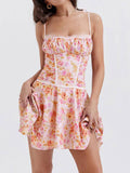 Prettyswomen Pleated Floral A-Hem Suspender Mini Dress