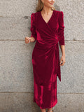 Prettyswomen French Elegance Velvet Midi Dress