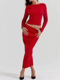 Prettyswomen Red Knit-Blend Maxi Skirt