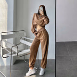 Prettyswomen Alisson Solid Color Cropped Sweatshirt High Waist Patchwork Sweatpants Matching Set