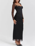 Prettyswomen Black Backless Bodycon Suspender Maxi Dress