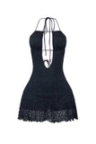 Prettyswomen Midnight Serenade Halter Lace Cut Out Mini Dress