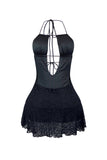 Prettyswomen Midnight Serenade Halter Lace Cut Out Mini Dress