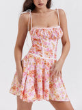 Prettyswomen Pleated Floral A-Hem Suspender Mini Dress