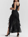 Prettyswomen Black Ruffle Maxi Dress