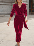 Prettyswomen French Elegance Velvet Midi Dress