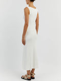 Prettyswomen Off-White Sleeveless Midi Dress