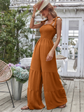 Prettyswomen Women Summer Ruffled Tether Wide Legs Jumpsuits