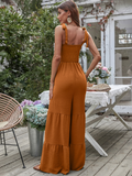 Prettyswomen Women Summer Ruffled Tether Wide Legs Jumpsuits