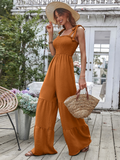 Prettyswomen Women Summer Ruffled Tether Wide Legs Jumpsuits