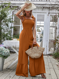 Prettyswomen Women Summer Ruffled Tether Wide Legs Jumpsuits