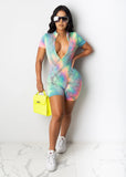 Prettyswomen Sexy Tie Dye Zipper Tight High Elastic Romper Pants