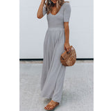 Prettyswomen Women Clothing New round Neck Short Sleeve Long Pattern Jumpsuit