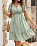 Prettyswomen Casual Polka Dot Ruffle V-Neck Dress