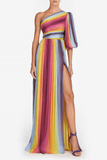 Prettyswomen Rainbow Print Off-Shoulder Maxi Dress