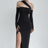 Prettyswomen Solid High Slit Multi Wearing Design Bandeau Maxi Dress