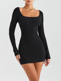 Prettyswomen Black Ribbed Knit Mini Dress