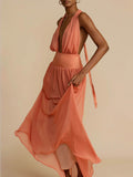 Prettyswomen Tulle Halter Neck Backless Maxi Dress