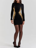 Prettyswomen Black & Gold Foil Print Mini Dress