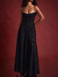 Prettyswomen Black Floral Lace Back Maxi Dress