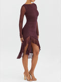 Prettyswomen Wine Ruffle Midi Dress