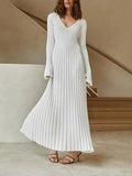 Prettyswomen V Neck Flounce Sleeve Pit Strip Knitting Maxi Dress