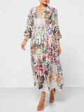 Prettyswomen Botonical Floral Printed V-Neck Chiffon Maxi Dress