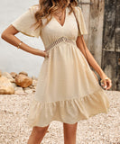 Prettyswomen Casual Polka Dot Ruffle V-Neck Dress