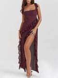 Prettyswomen Mulberry Ruffle Maxi Dress