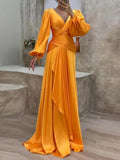 Prettyswomen Crossover Cinched Waist Pleated Maxi Dress