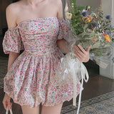 Prettyswomen Floral A-Swing Off Shoulders Mini Dress