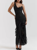 Prettyswomen Black Ruffle Maxi Dress