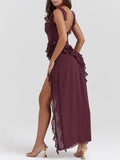 Prettyswomen Mulberry Ruffle Maxi Dress