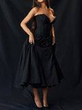 Prettyswomen Black Strapless Midi Dress