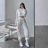 Prettyswomen Alice Solid Color Cropped Long Sleeve Sweatshirt High Waist Sweatpants Matching Set