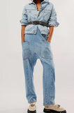 Prettyswomen Pocket V Neck Suspender Denim Jumpsuit