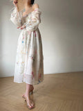 Prettyswomen Puff Long Sleeve Floral Maxi Dress