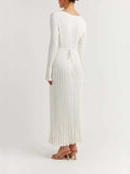 Prettyswomen V Neck Flounce Sleeve Pit Strip Knitting Maxi Dress