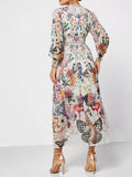 Prettyswomen Botonical Floral Printed V-Neck Chiffon Maxi Dress