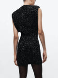 Prettyswomen Shoulder Pads Sequin Dress