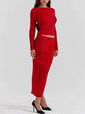 Prettyswomen Red Knit-Blend Maxi Skirt