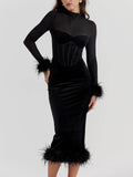 Prettyswomen Black Velvet Midi Dress