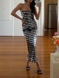 Prettyswomen Silver Sequin Strap Midi Dress