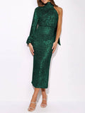 Prettyswomen Sequins Halterneck Asymmetry Midi Dress