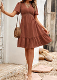 Prettyswomen Casual Polka Dot Ruffle V-Neck Dress