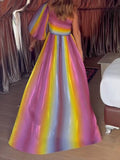 Prettyswomen Rainbow Print Off-Shoulder Maxi Dress