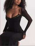 Prettyswomen Black Backless Bodycon Suspender Maxi Dress