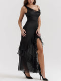 Prettyswomen Black Ruffle Maxi Dress