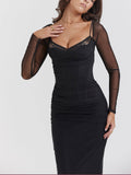 Prettyswomen Black Backless Bodycon Suspender Maxi Dress